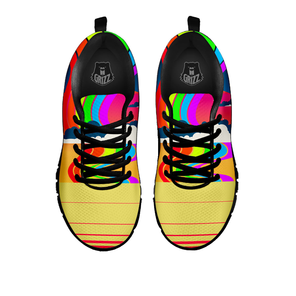 Psychedelic And Gradient Sky Rainbow Print Black Sneaker-grizzshop