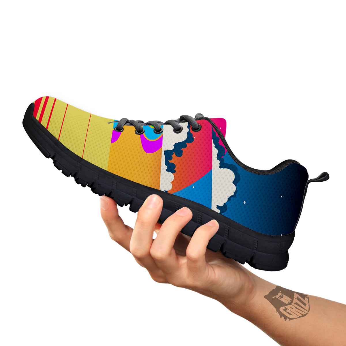 Psychedelic And Gradient Sky Rainbow Print Black Sneaker-grizzshop