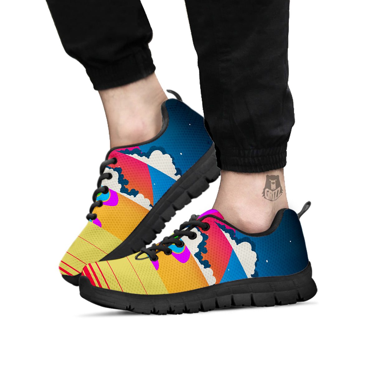 Psychedelic And Gradient Sky Rainbow Print Black Sneaker-grizzshop