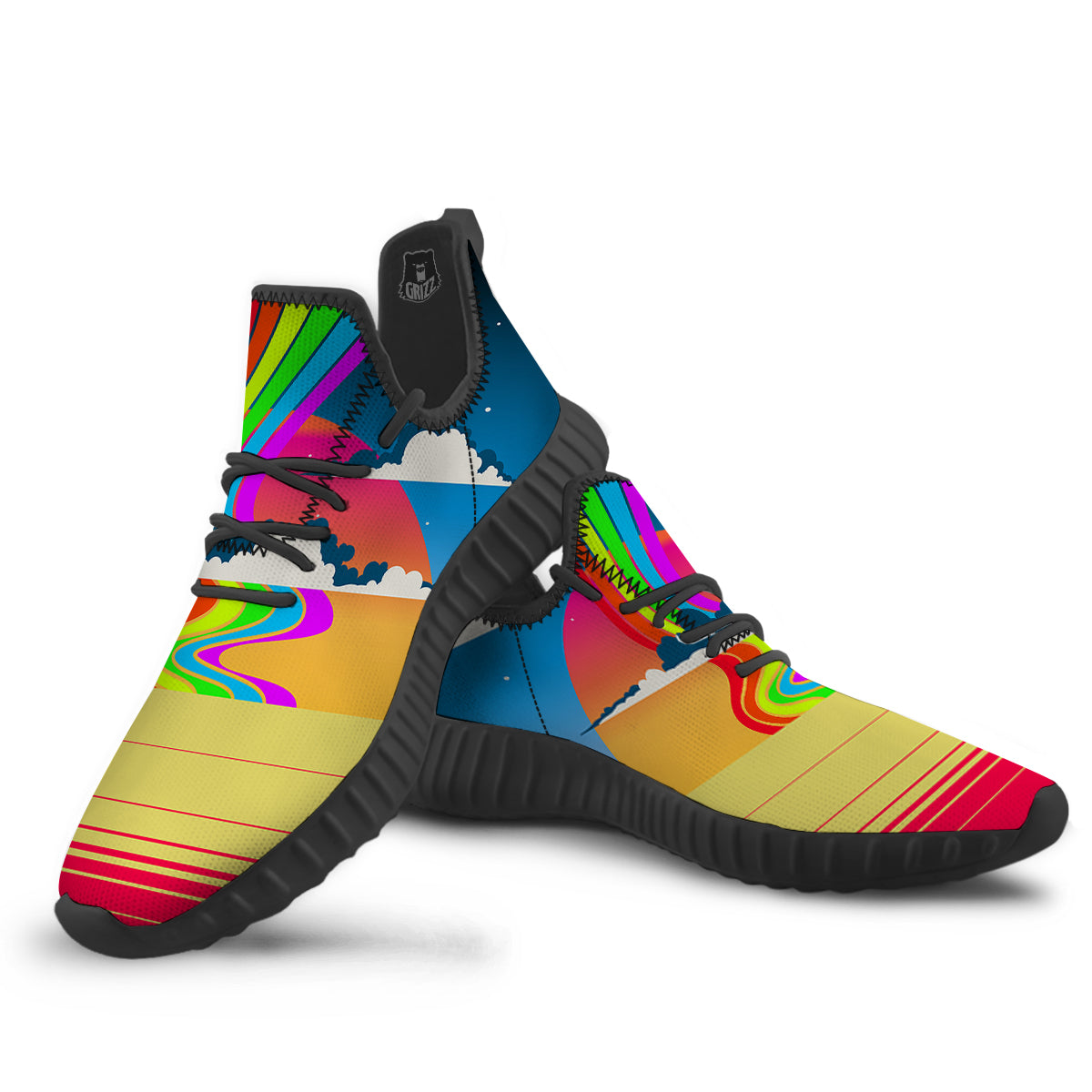 Psychedelic And Gradient Sky Rainbow Print Black Walking Shoes-grizzshop