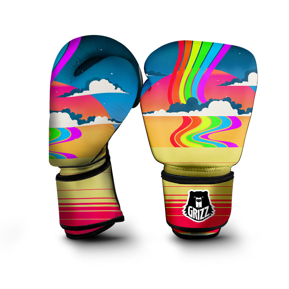 Psychedelic And Gradient Sky Rainbow Print Boxing Gloves-grizzshop