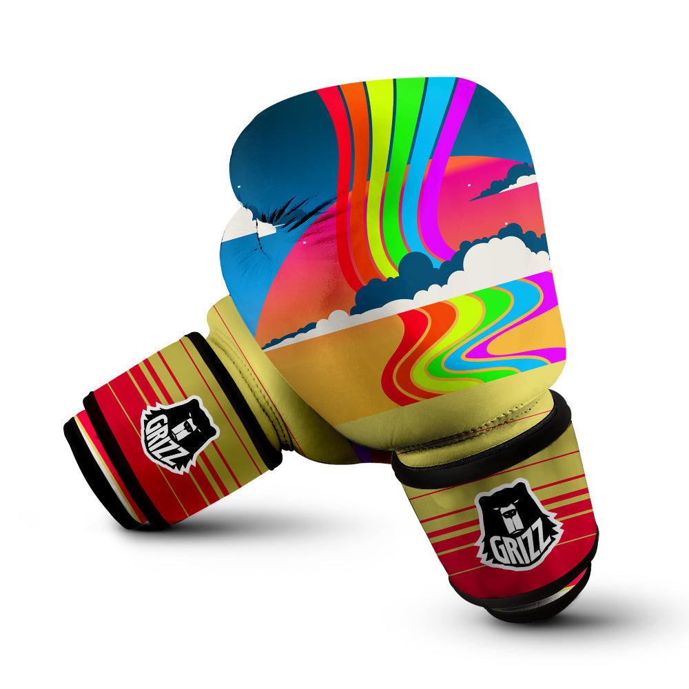 Psychedelic And Gradient Sky Rainbow Print Boxing Gloves-grizzshop