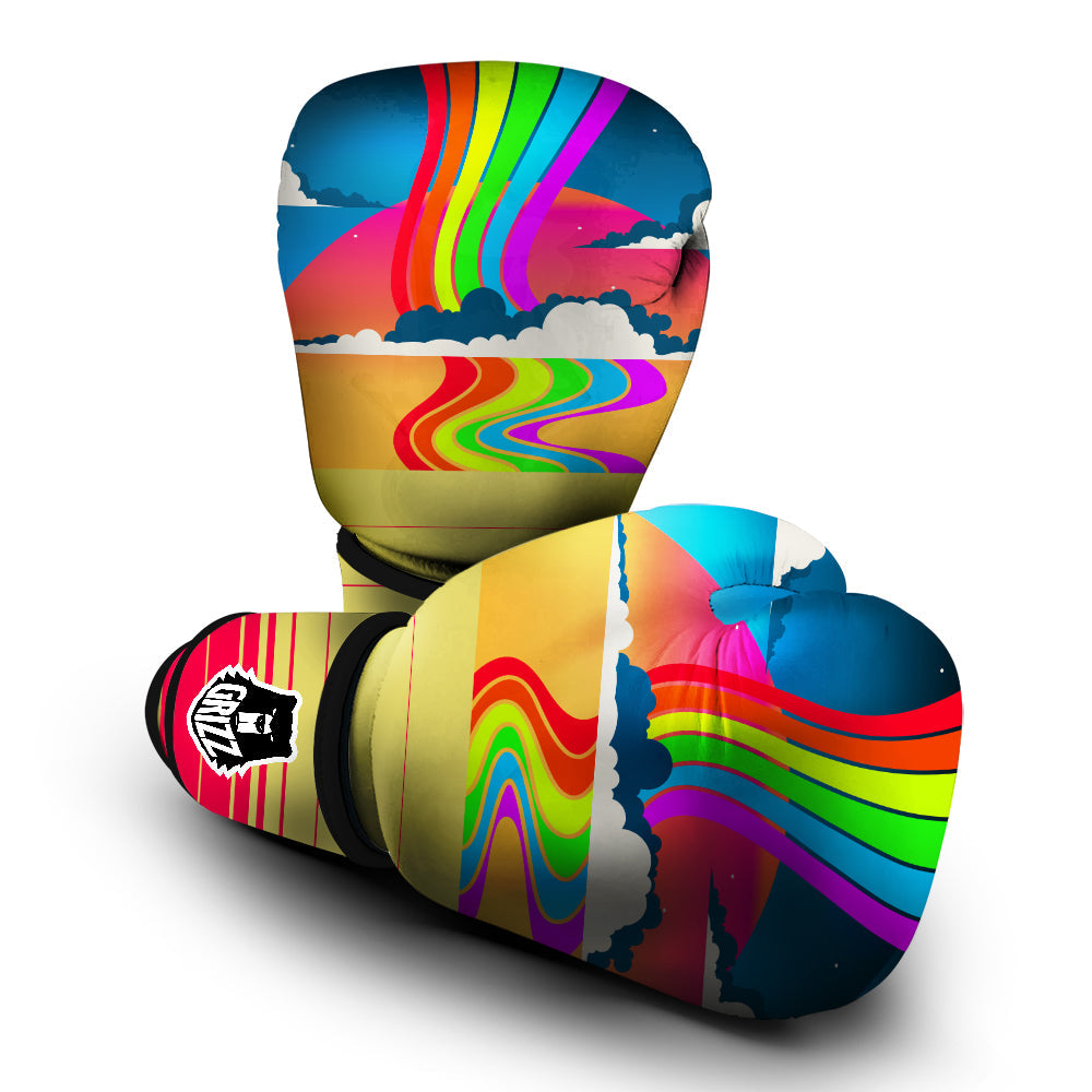 Psychedelic And Gradient Sky Rainbow Print Boxing Gloves-grizzshop