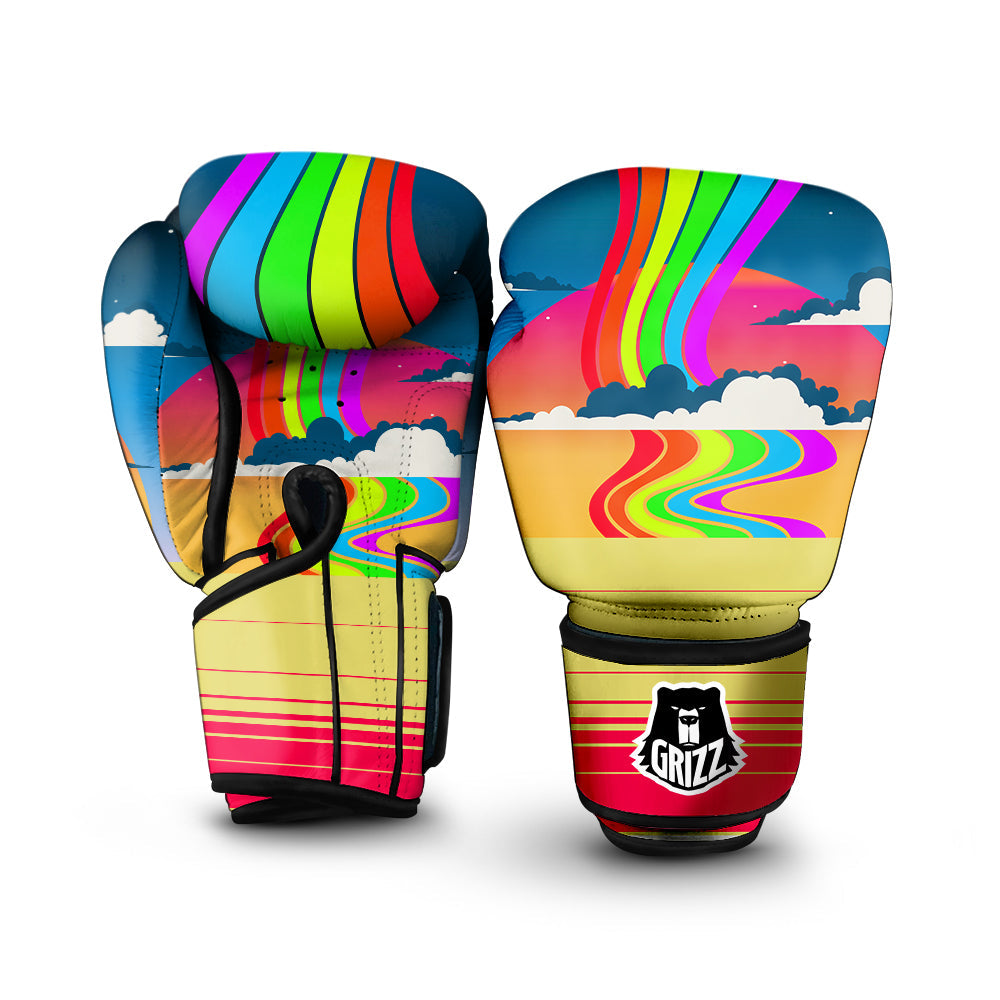 Psychedelic And Gradient Sky Rainbow Print Boxing Gloves-grizzshop