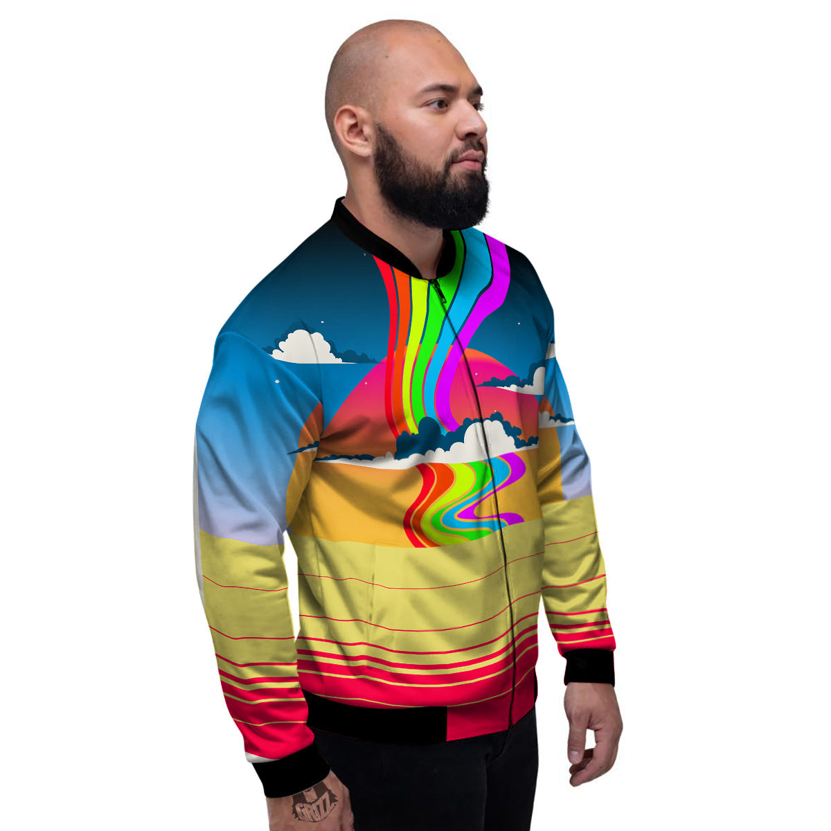 Psychedelic And Gradient Sky Rainbow Print Men's Bomber Jacket-grizzshop