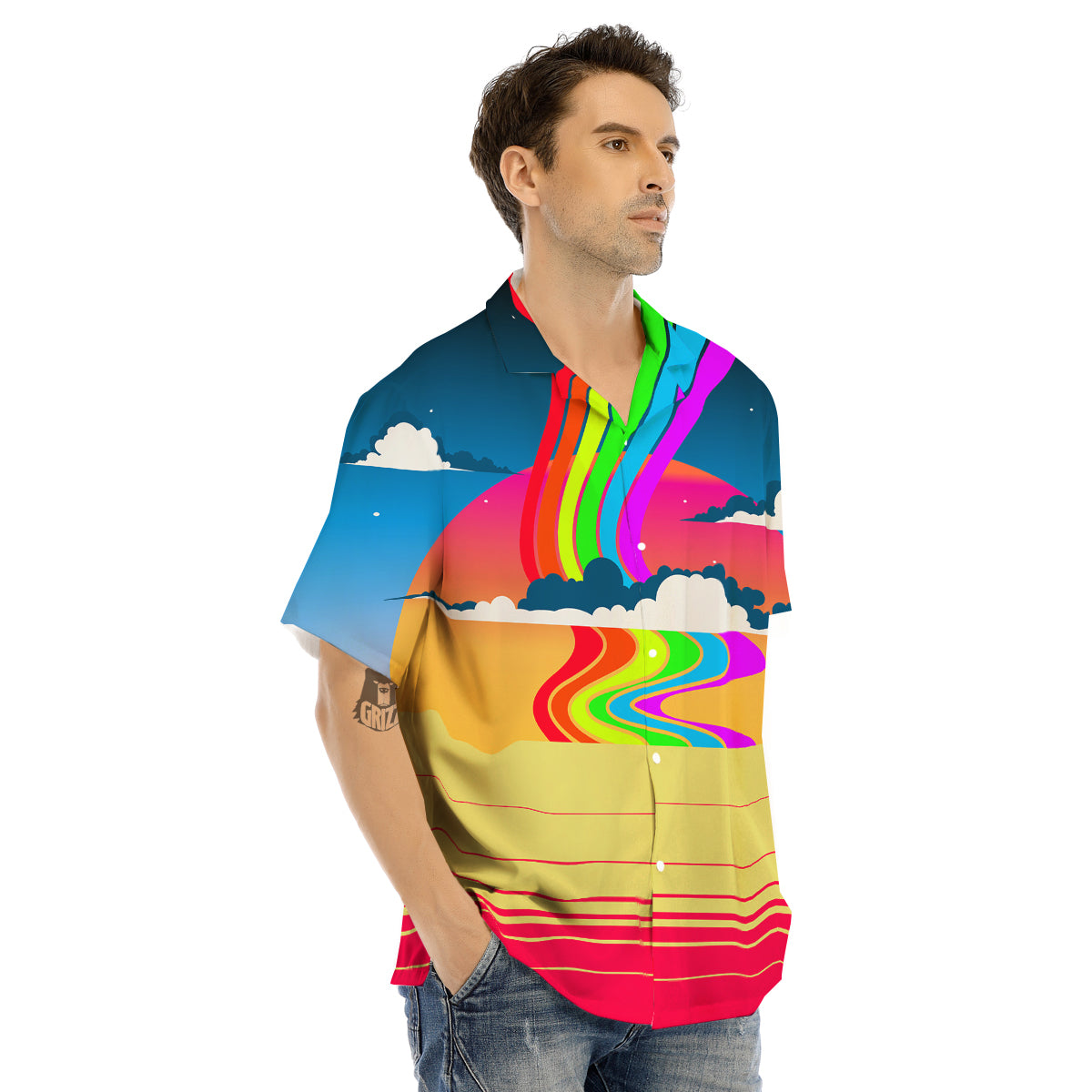 Psychedelic And Gradient Sky Rainbow Print Men's Hawaiian Shirt-grizzshop