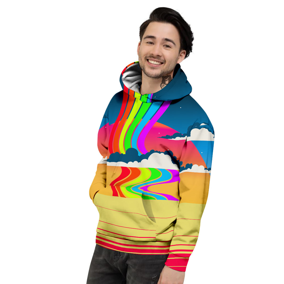 Psychedelic And Gradient Sky Rainbow Print Men's Hoodie-grizzshop