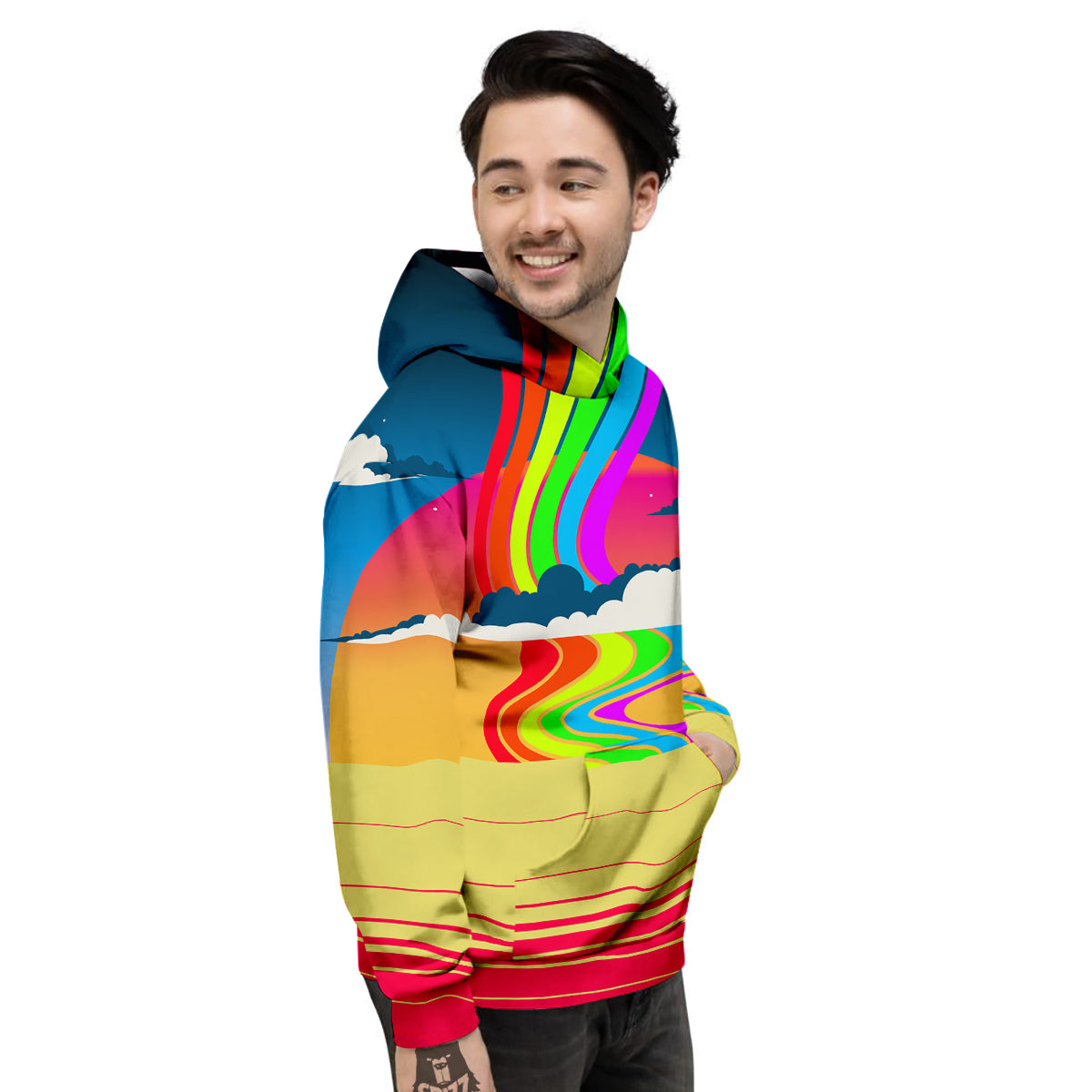 Psychedelic And Gradient Sky Rainbow Print Men's Hoodie-grizzshop