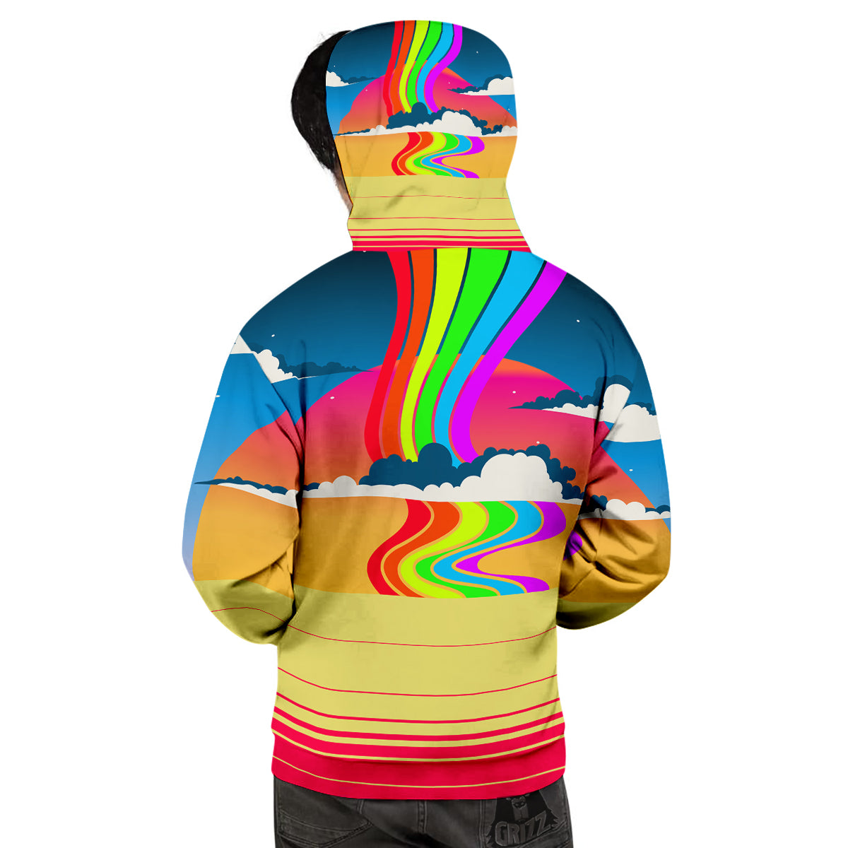 Psychedelic And Gradient Sky Rainbow Print Men's Hoodie-grizzshop