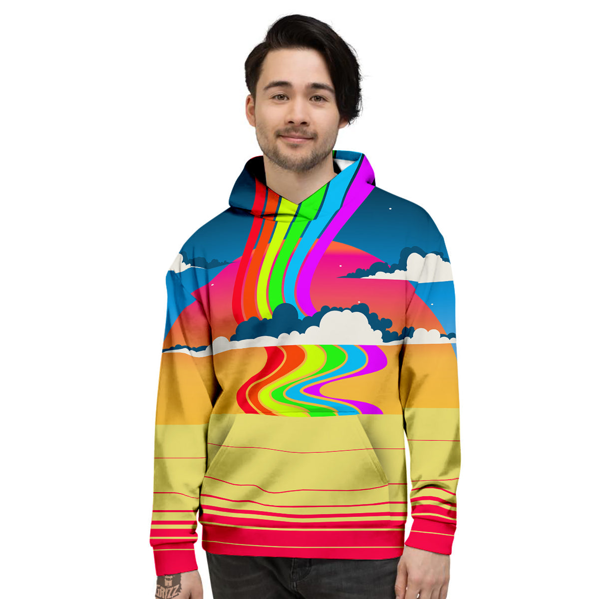 Psychedelic And Gradient Sky Rainbow Print Men's Hoodie-grizzshop