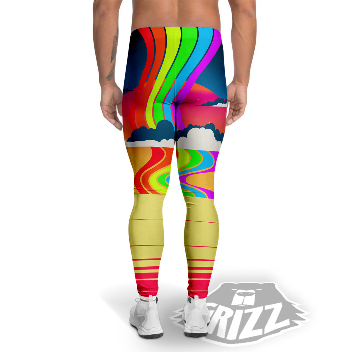 Psychedelic And Gradient Sky Rainbow Print Men's Leggings-grizzshop