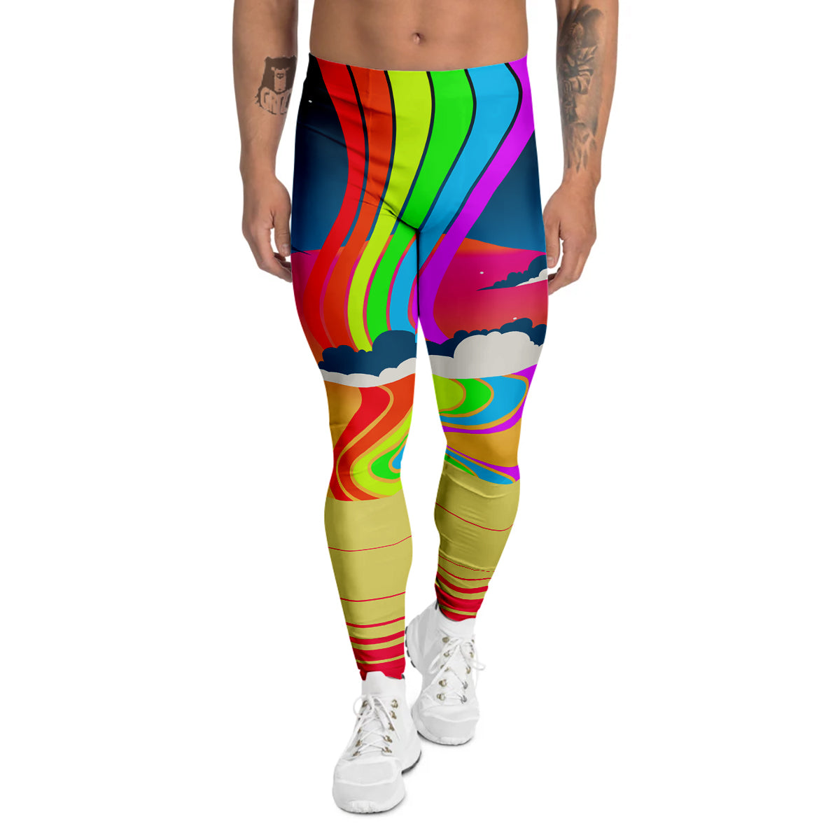 Psychedelic And Gradient Sky Rainbow Print Men's Leggings-grizzshop