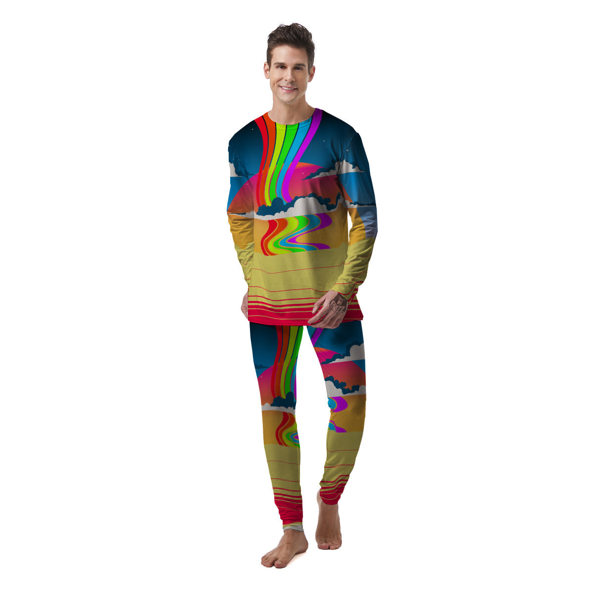 Psychedelic And Gradient Sky Rainbow Print Men's Pajamas-grizzshop