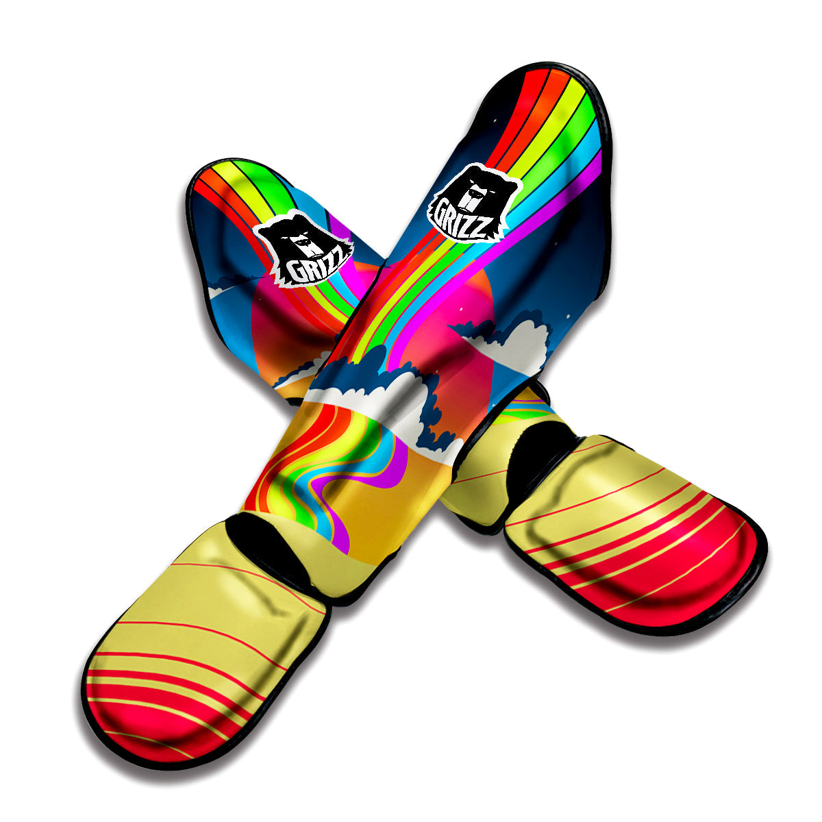 Psychedelic And Gradient Sky Rainbow Print Muay Thai Shin Guards-grizzshop