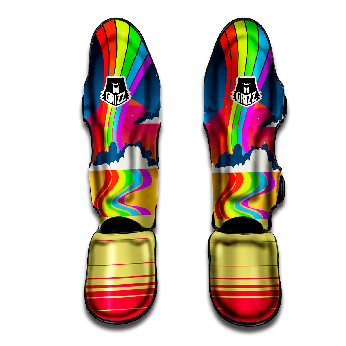 Psychedelic And Gradient Sky Rainbow Print Muay Thai Shin Guards-grizzshop