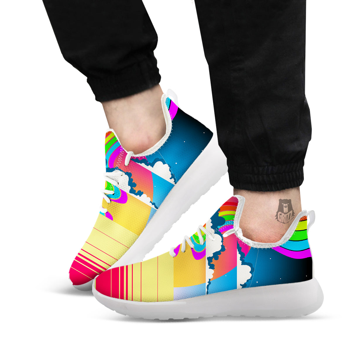 Psychedelic And Gradient Sky Rainbow Print White Athletic Shoes-grizzshop