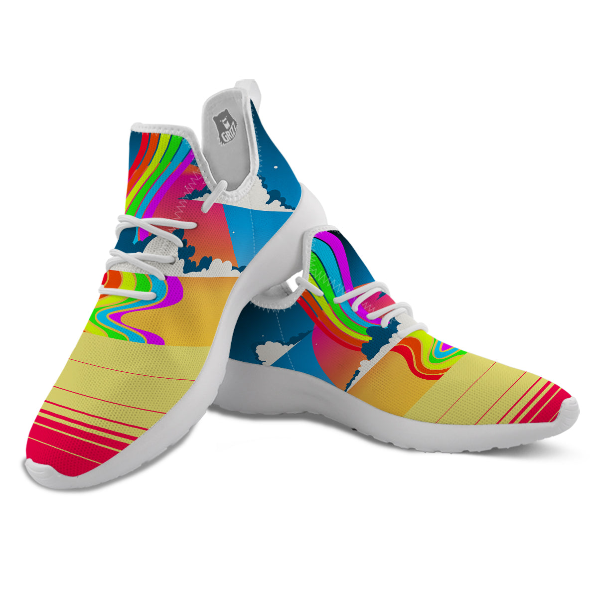 Psychedelic And Gradient Sky Rainbow Print White Athletic Shoes-grizzshop