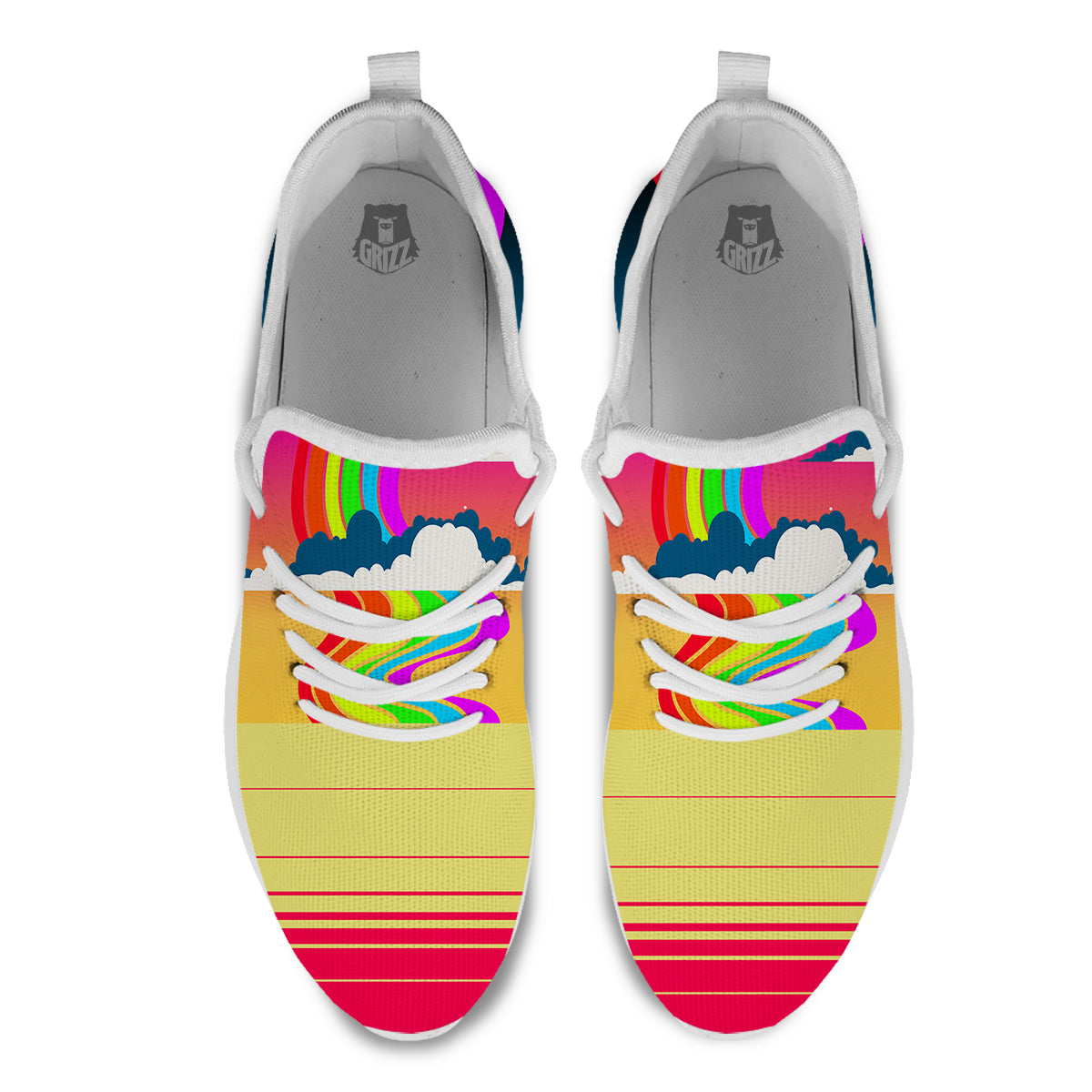 Psychedelic And Gradient Sky Rainbow Print White Athletic Shoes-grizzshop