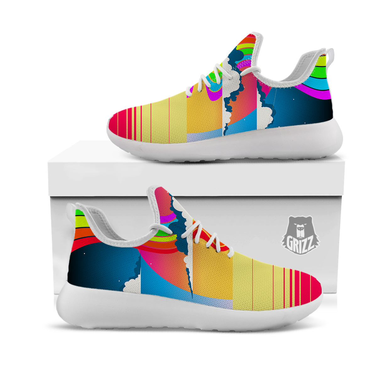 Psychedelic And Gradient Sky Rainbow Print White Athletic Shoes-grizzshop