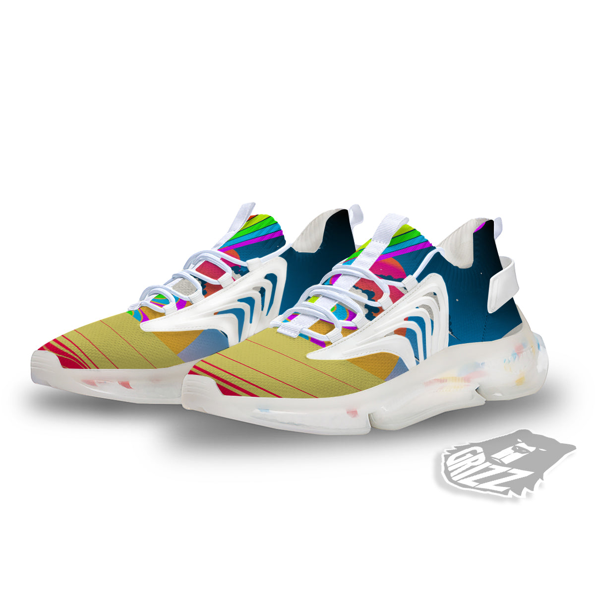 Psychedelic And Gradient Sky Rainbow Print White Gym Shoes-grizzshop