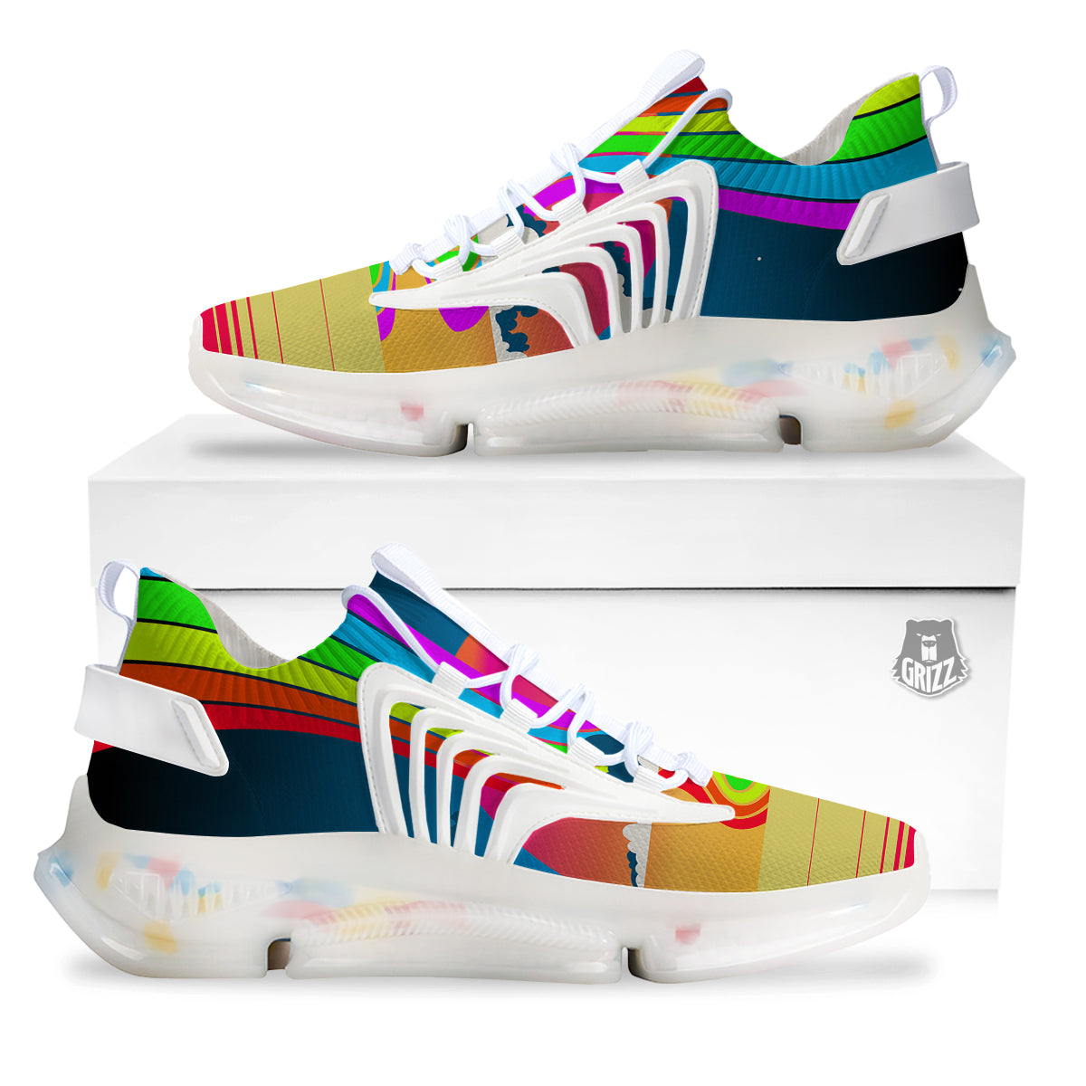 Psychedelic And Gradient Sky Rainbow Print White Gym Shoes-grizzshop