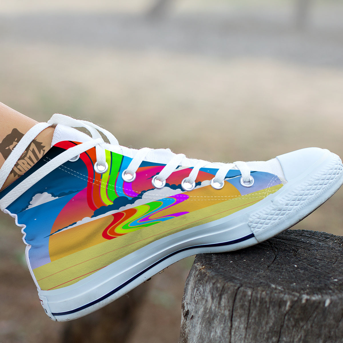 Psychedelic And Gradient Sky Rainbow Print White High Top Shoes-grizzshop
