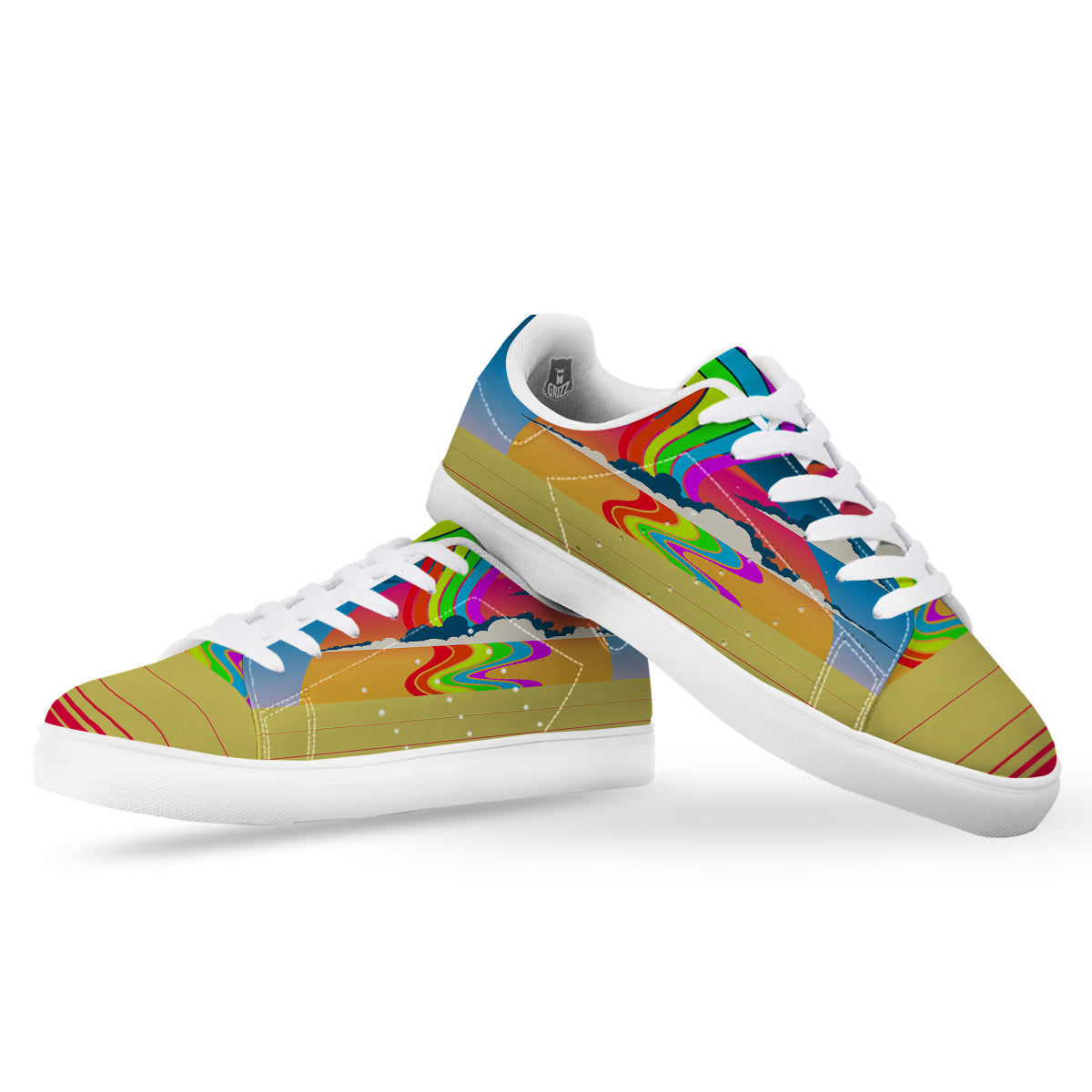 Psychedelic And Gradient Sky Rainbow Print White Low Top Sneakers-grizzshop