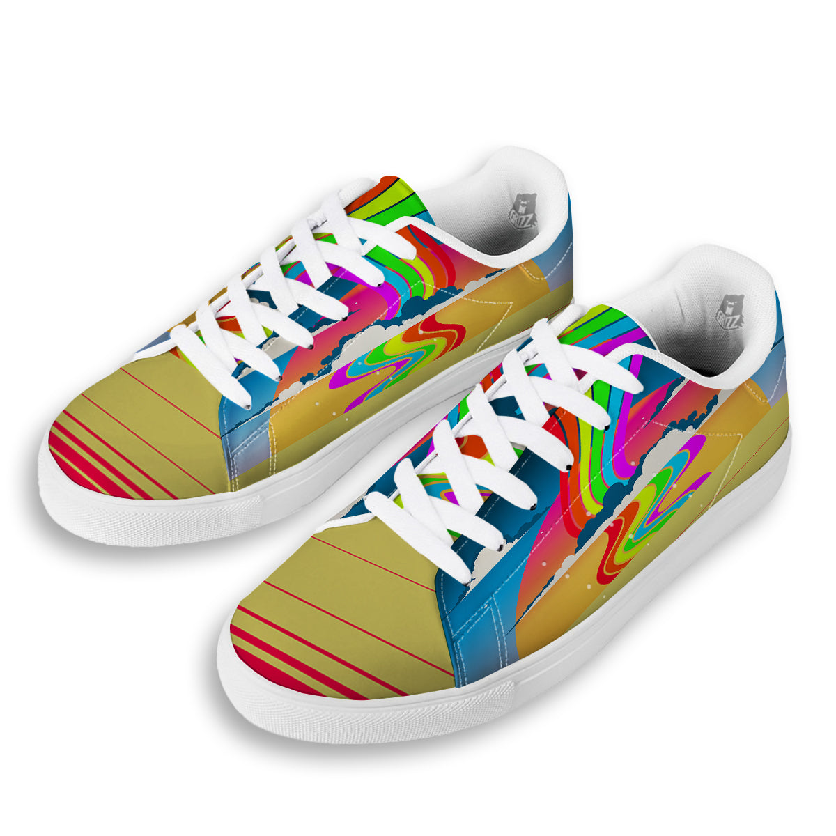 Psychedelic And Gradient Sky Rainbow Print White Low Top Sneakers-grizzshop