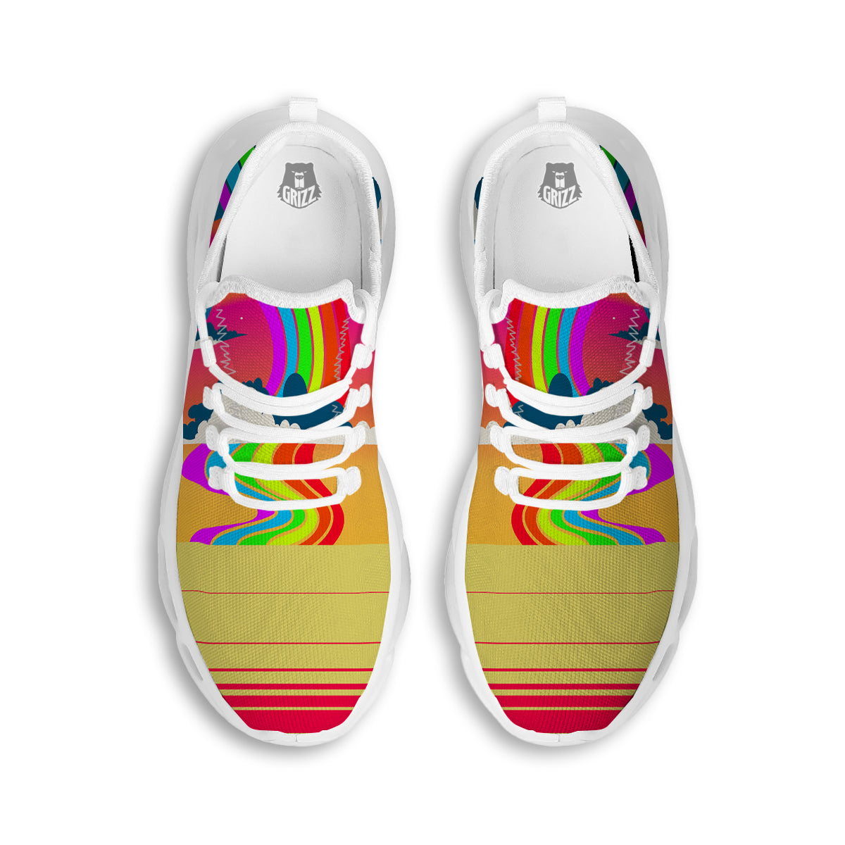 Psychedelic And Gradient Sky Rainbow Print White Running Shoes-grizzshop