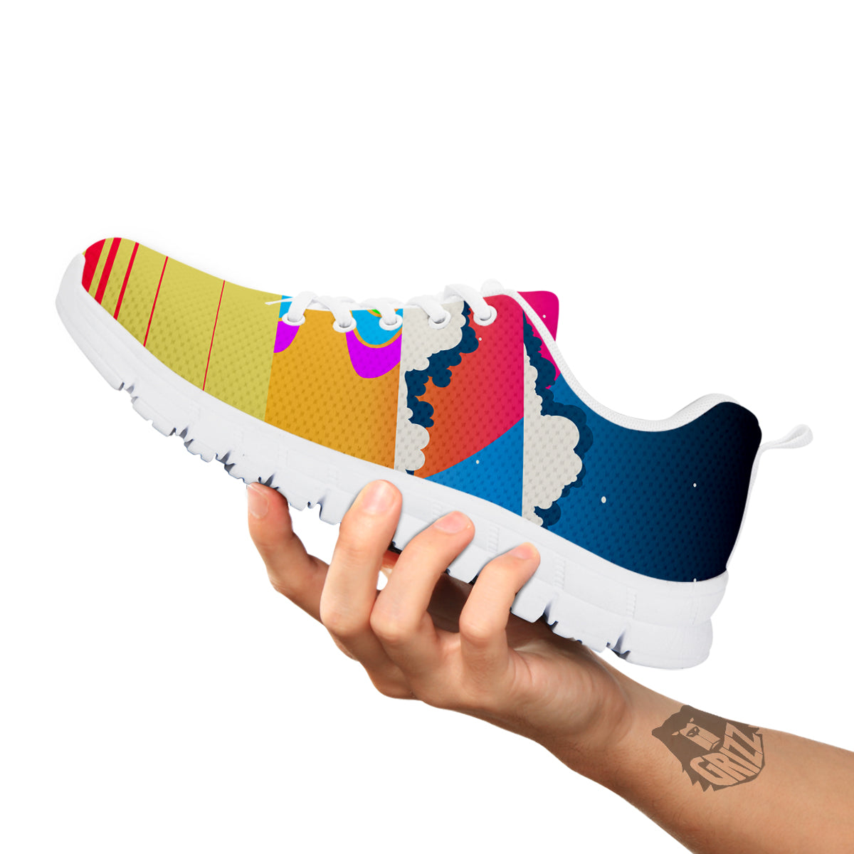 Psychedelic And Gradient Sky Rainbow Print White Sneaker-grizzshop