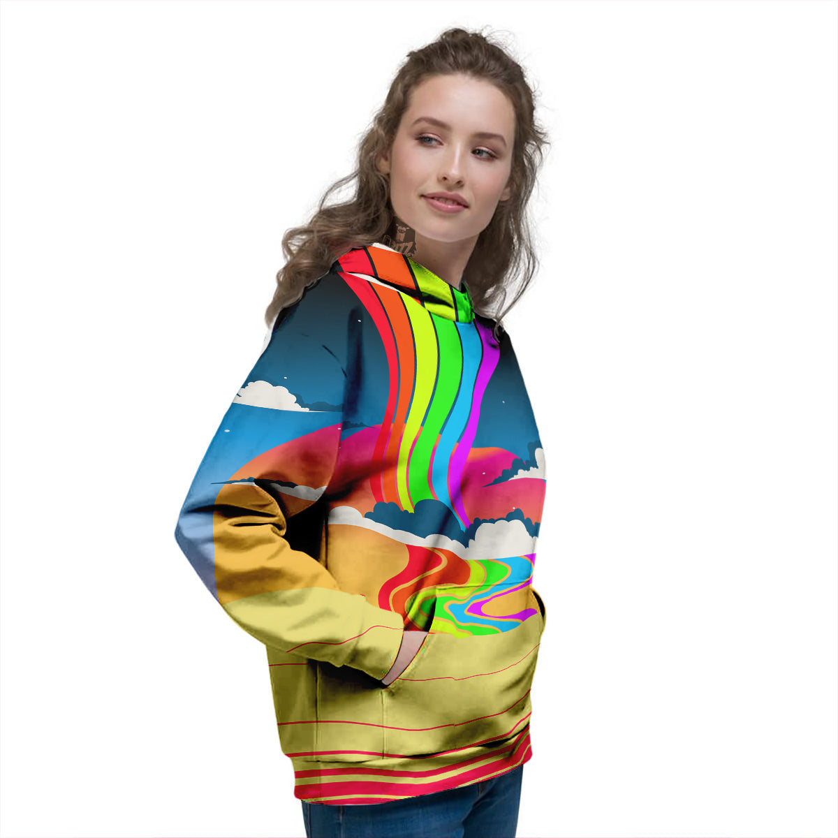 Psychedelic And Gradient Sky Rainbow Print Women's Hoodie-grizzshop