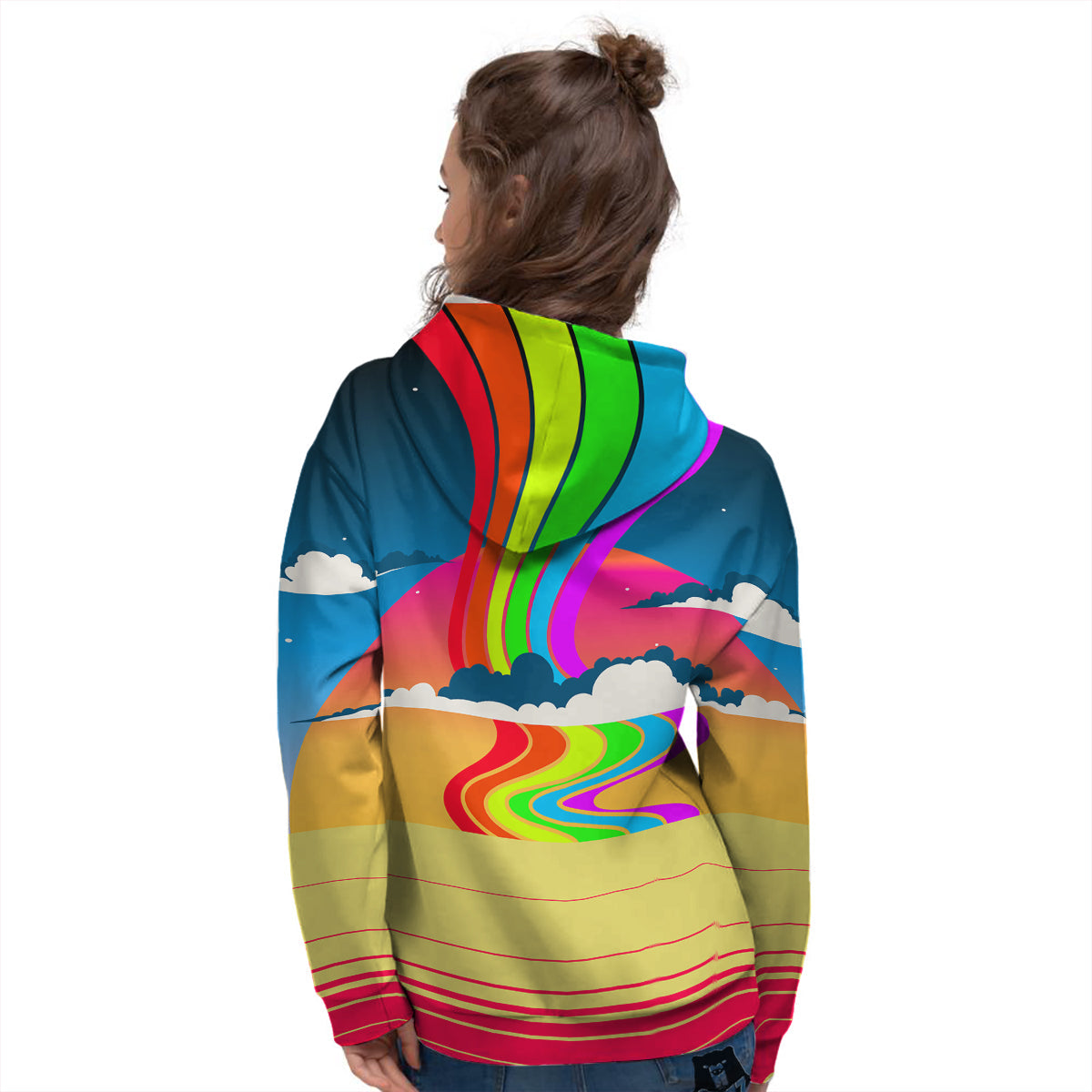 Psychedelic And Gradient Sky Rainbow Print Women's Hoodie-grizzshop