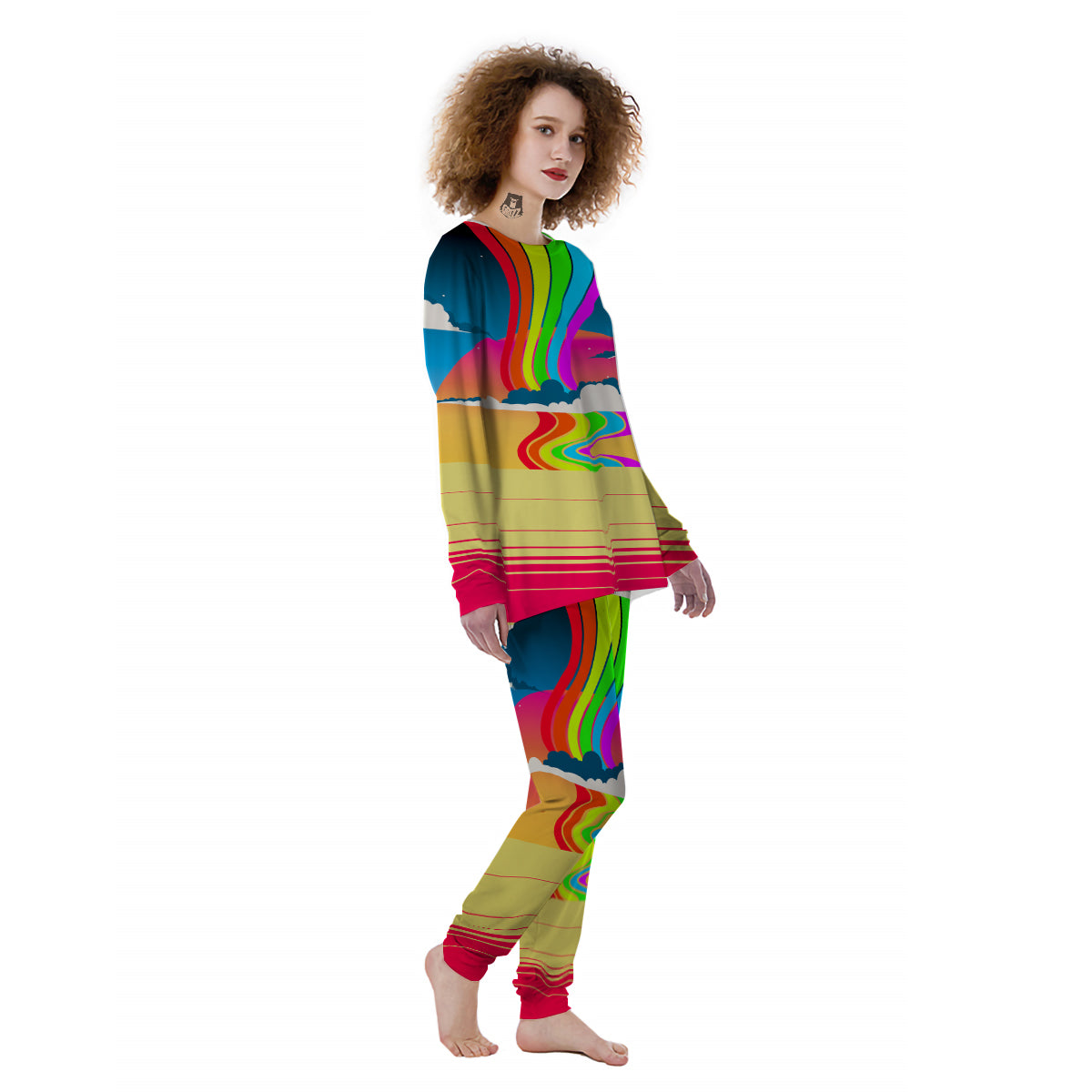 Psychedelic And Gradient Sky Rainbow Print Women's Pajamas-grizzshop