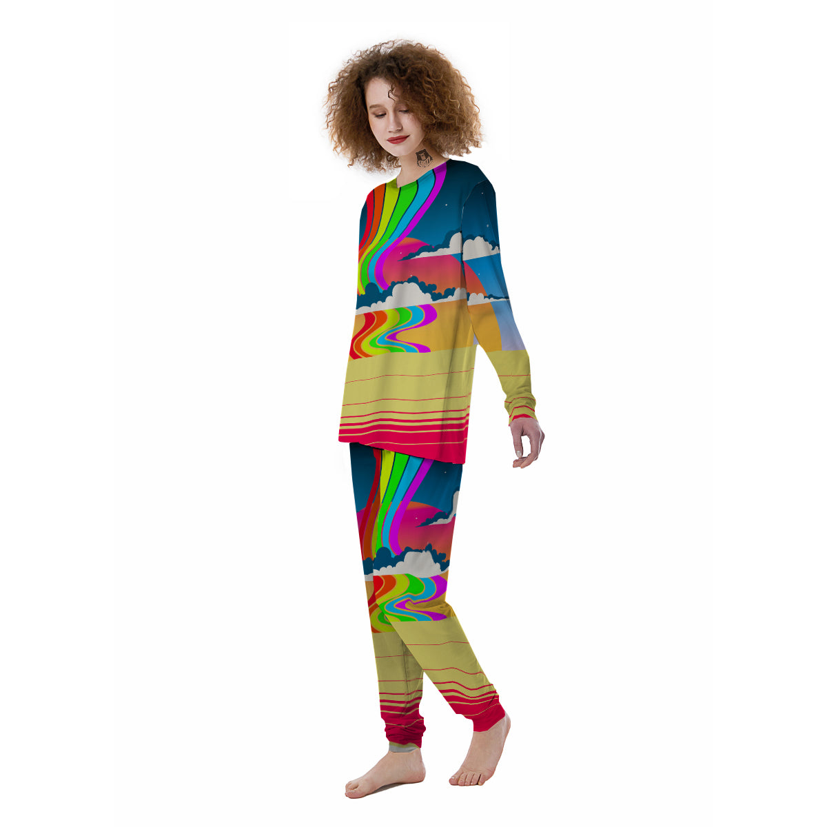 Psychedelic And Gradient Sky Rainbow Print Women's Pajamas-grizzshop