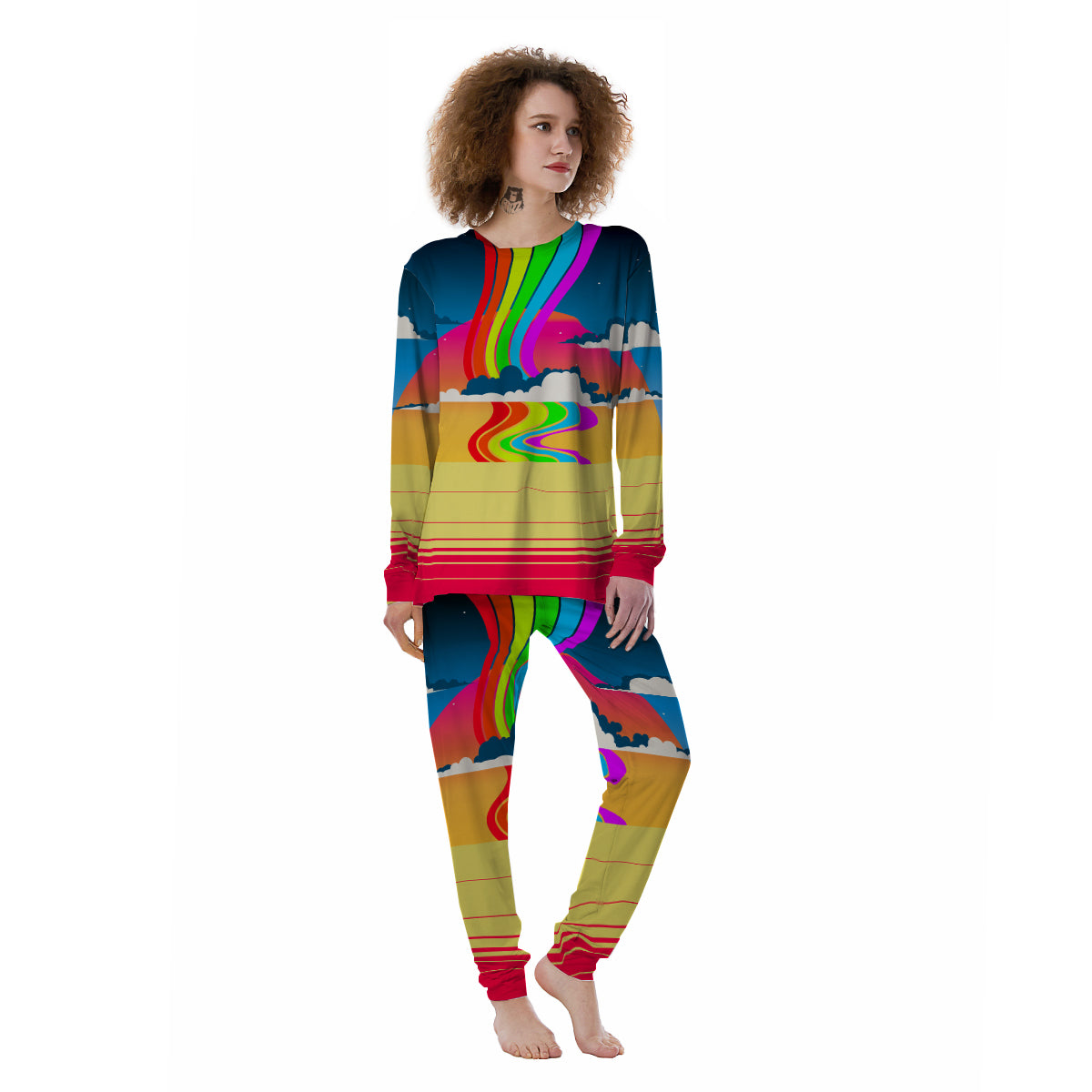 Psychedelic And Gradient Sky Rainbow Print Women's Pajamas-grizzshop