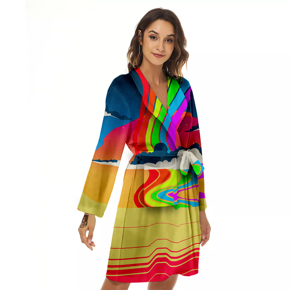 Psychedelic And Gradient Sky Rainbow Print Women's Robe-grizzshop