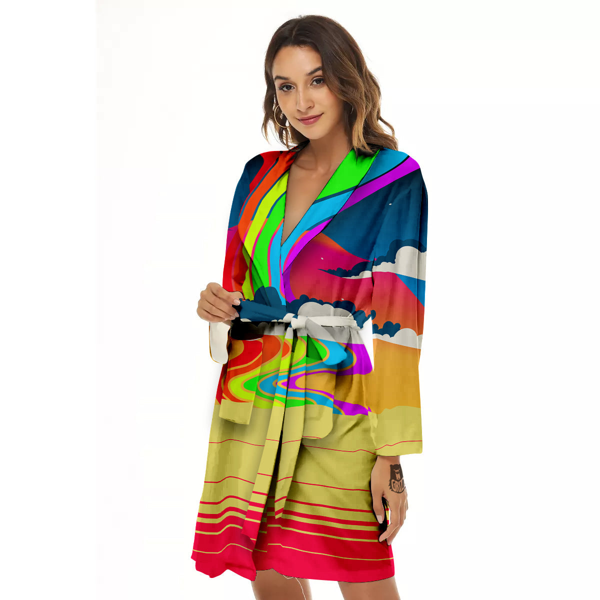 Psychedelic And Gradient Sky Rainbow Print Women's Robe-grizzshop