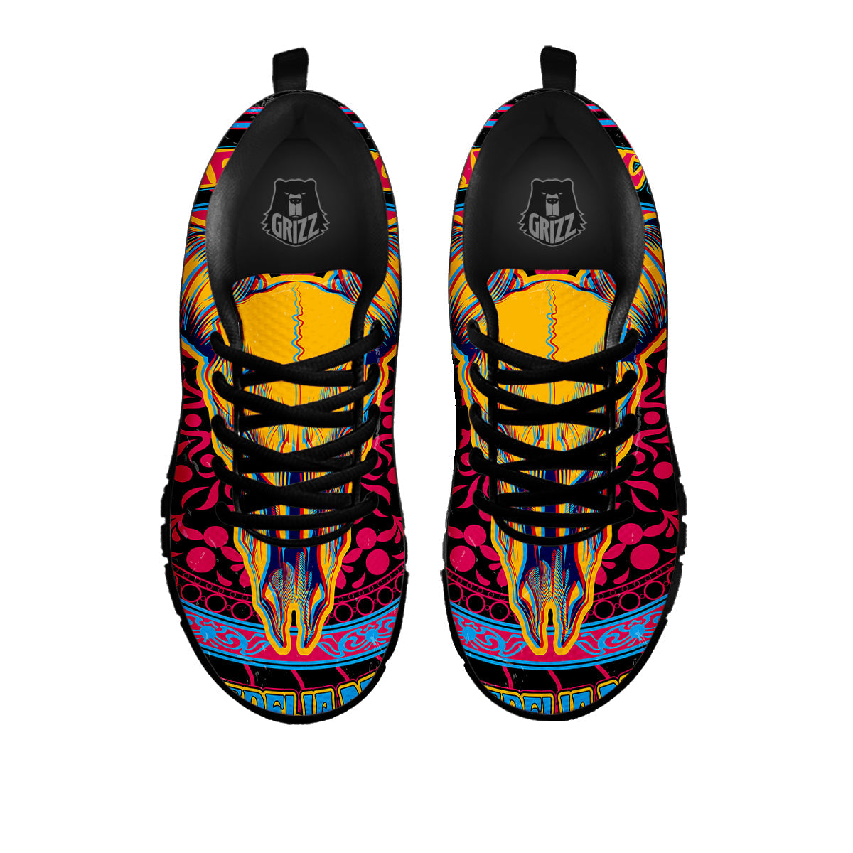 Psychedelic And Ram Skull Print Black Sneaker-grizzshop