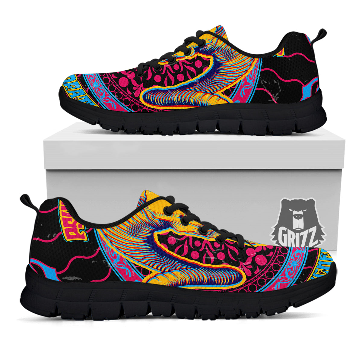 Psychedelic And Ram Skull Print Black Sneaker-grizzshop