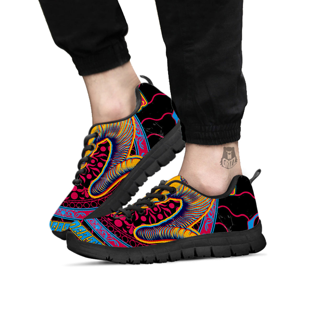 Psychedelic And Ram Skull Print Black Sneaker-grizzshop