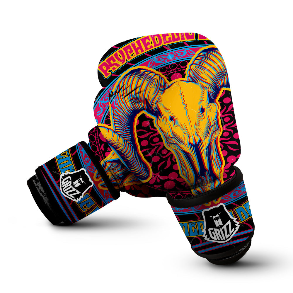 Psychedelic And Ram Skull Print Boxing Gloves-grizzshop