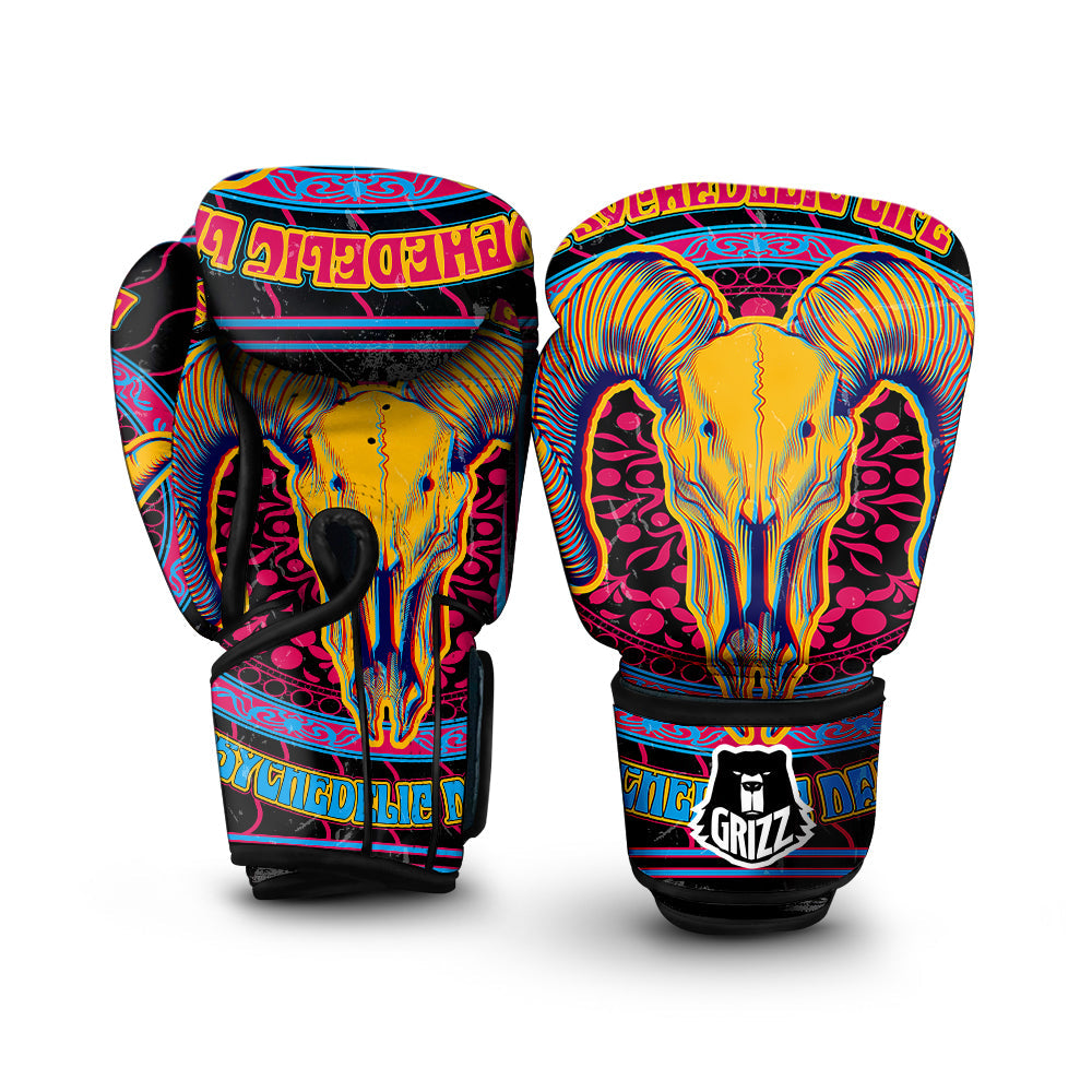 Psychedelic And Ram Skull Print Boxing Gloves-grizzshop