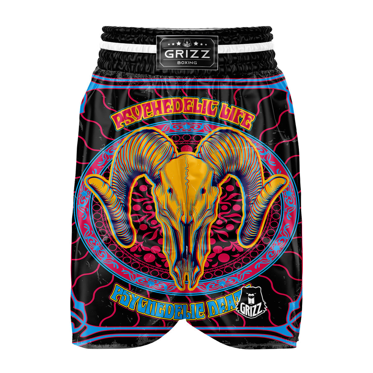 Psychedelic And Ram Skull Print Boxing Shorts-grizzshop