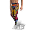 Psychedelic And Ram Skull Print Men's Leggings-grizzshop