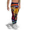 Psychedelic And Ram Skull Print Men's Leggings-grizzshop