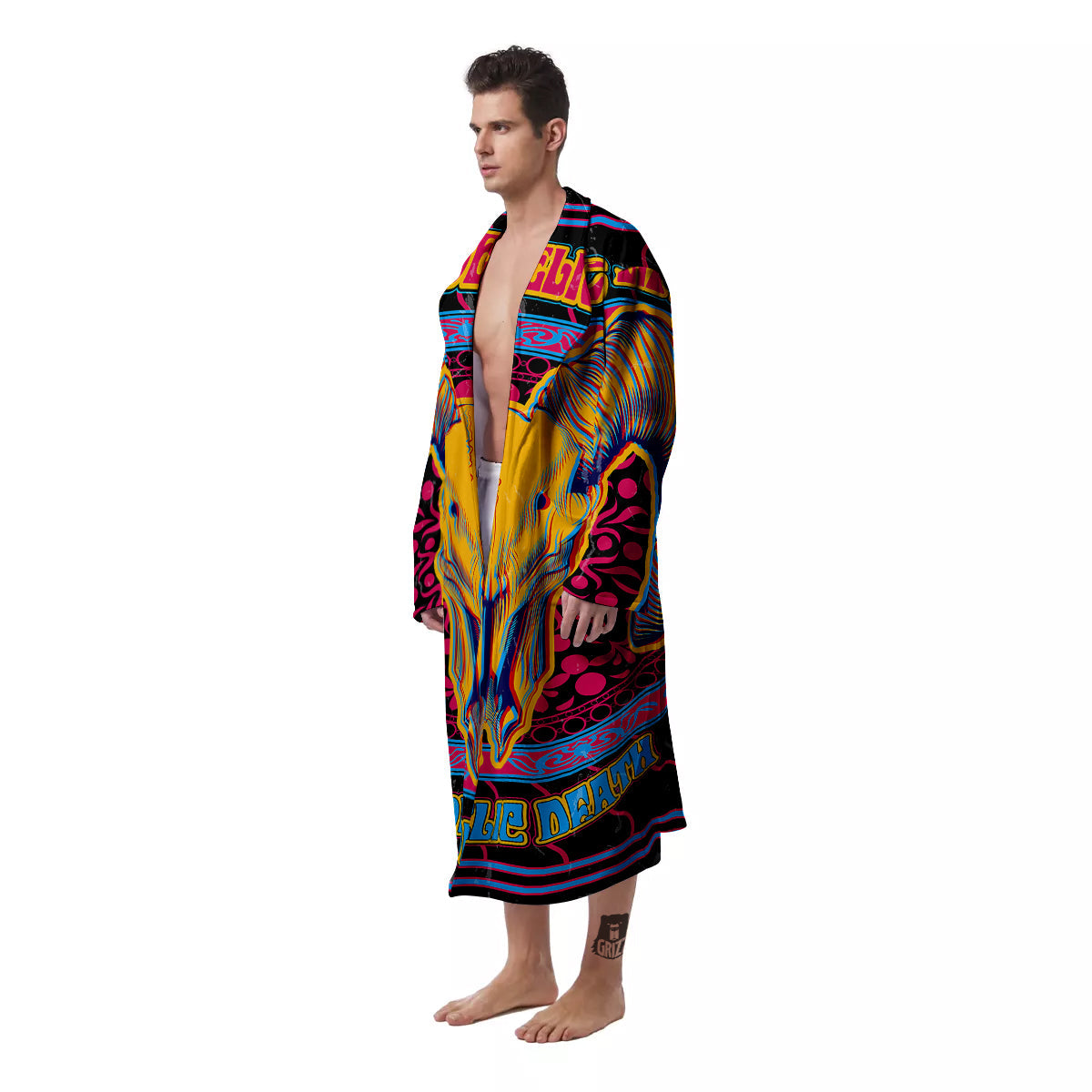 Psychedelic And Ram Skull Print Men's Robe-grizzshop