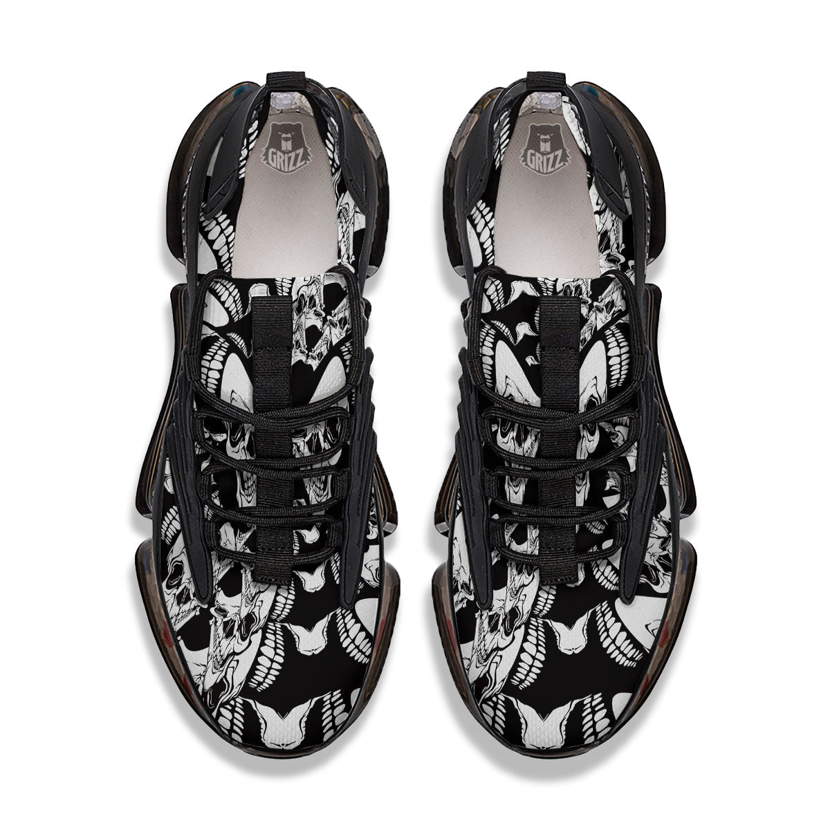 Psychedelic Black And White Skull Print Black Gym Shoes-grizzshop