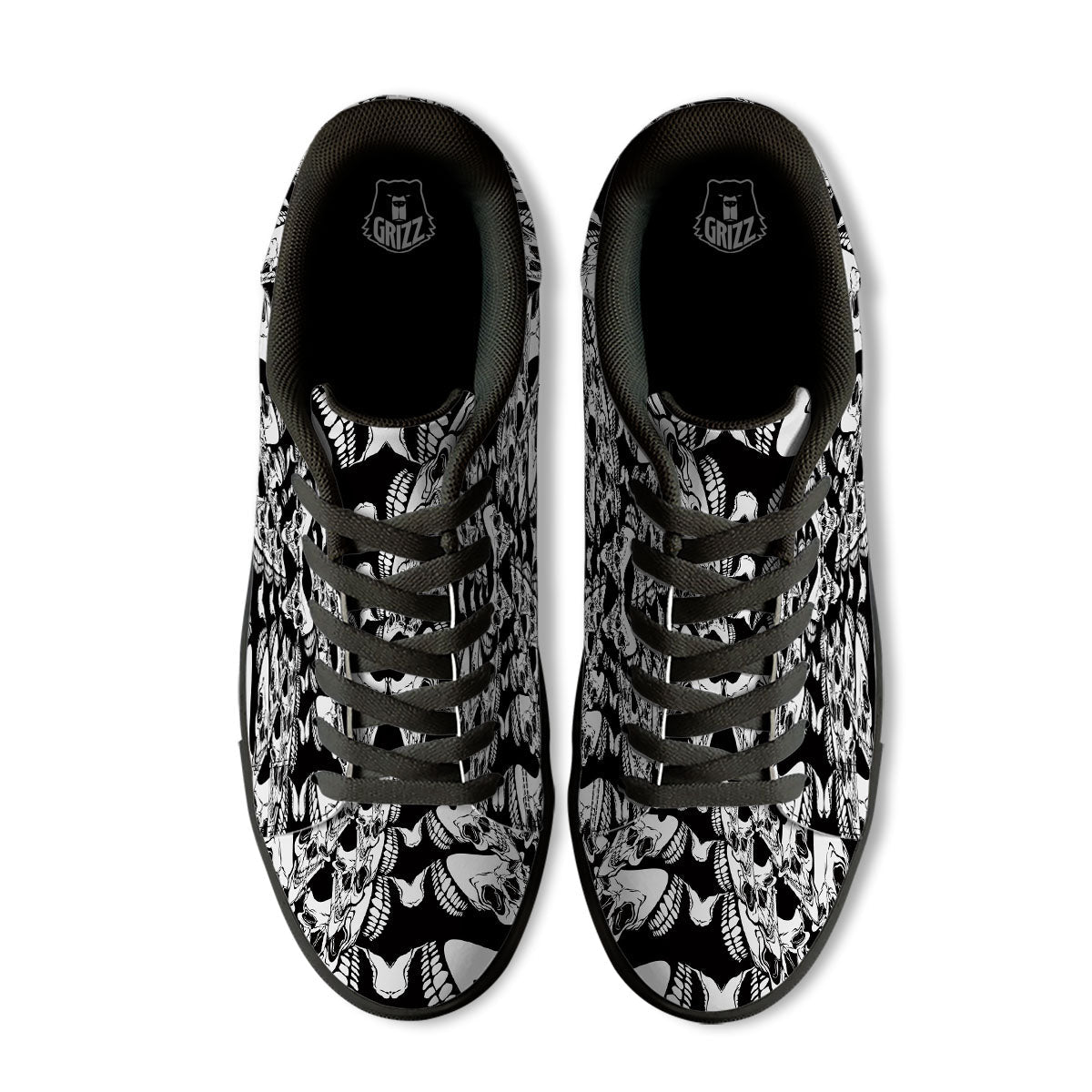 Psychedelic Black And White Skull Print Black Low Top Sneakers-grizzshop
