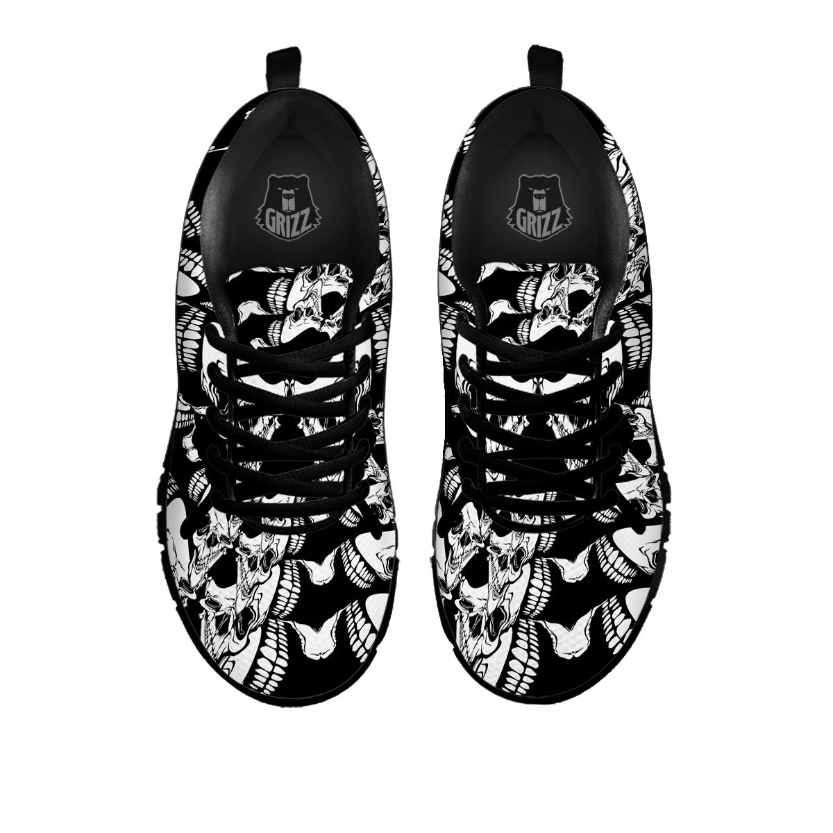 Psychedelic Black And White Skull Print Black Sneaker-grizzshop