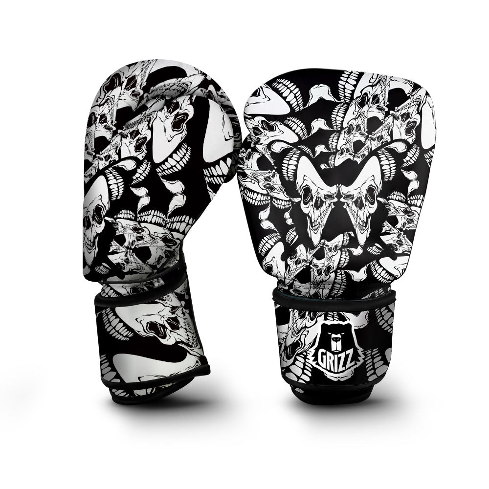 Psychedelic Black And White Skull Print Boxing Gloves-grizzshop